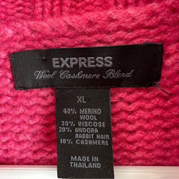 Express Wool Angora Cashmere Turtleneck Cable Knit Sweater Pink Sz XL Fisherman - Picture 4 of 8